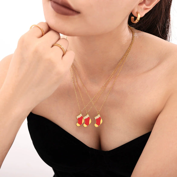 Women's Geometric Red Sock Oil Drip Zircon Pendant Necklace Gold Plated Stainless Steel Light Luxury Jewelry