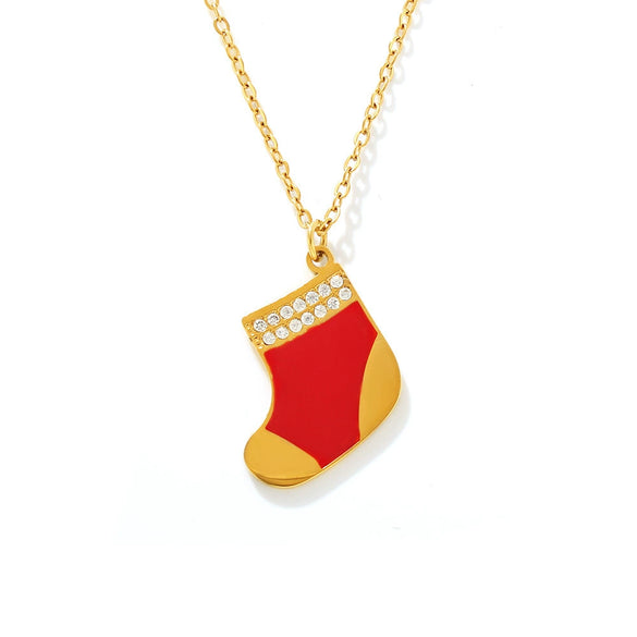 Women's Geometric Red Sock Oil Drip Zircon Pendant Necklace Gold Plated Stainless Steel Light Luxury Jewelry