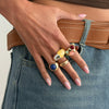 Women's Geometric Resin Gemstone Ring With Colorful Bead Inlay Plated Alloy Finish And Stylish Stackable Design