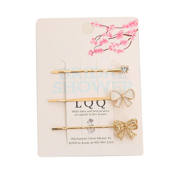 Women's Geometric Retro Double Bow Heart Metal Gold Inlaid Embroidery Clip Headdress Set