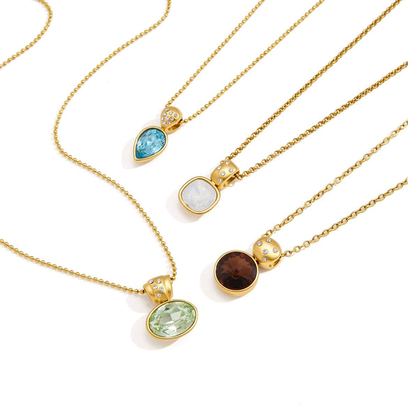 Women's Geometric Rhinestone Crystal Pendant Necklace In Stainless Steel With Vacuum Gold Plating And Lobster Clasp