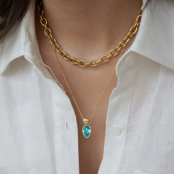 Women's Geometric Rhinestone Crystal Pendant Necklace In Stainless Steel With Vacuum Gold Plating And Lobster Clasp