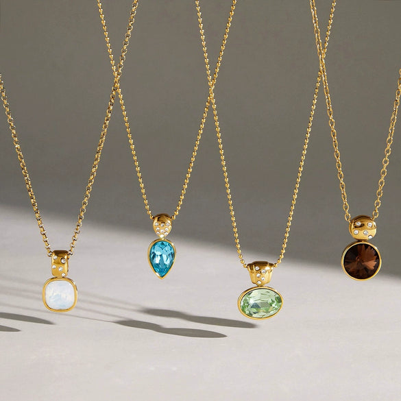 Women's Geometric Rhinestone Crystal Pendant Necklace In Stainless Steel With Vacuum Gold Plating And Lobster Clasp