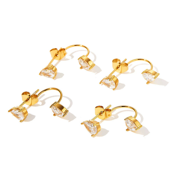 Women's Geometric Rhinestone Drop Earrings In Stainless Steel With Gold Tone Vacuum Plated Finish
