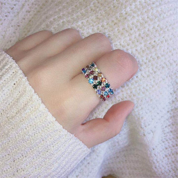 Women's Geometric Rhinestone Elastic Adjustable Ring Set Shiny Electroplated Fashion Statement Rings