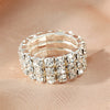 Women's Geometric Rhinestone Elastic Adjustable Ring Set Shiny Electroplated Fashion Statement Rings