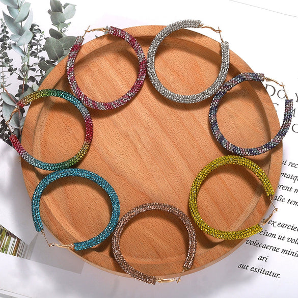 Women's Geometric Rhinestone Large Circle Purely Handmade Earrings