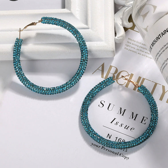 Women's Geometric Rhinestone Large Circle Purely Handmade Earrings