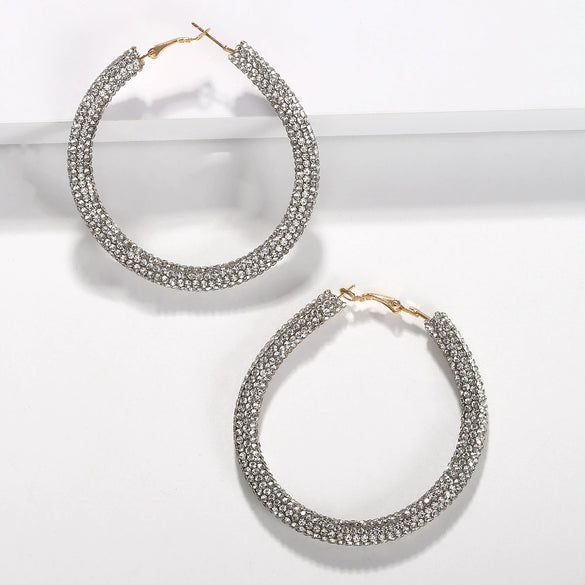 Women's Geometric Rhinestone Large Circle Purely Handmade Earrings