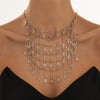 Women's Geometric Rhinestone Multilayer Tassel Necklace With Sparkling Mesh Chain Copper Alloy Plated Minimalist Statement Jewelry