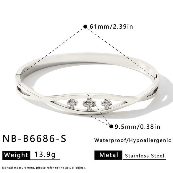 Women's Geometric Rhinestone Stainless Steel Bracelet With Gold Plated Finish And Colorfast Design