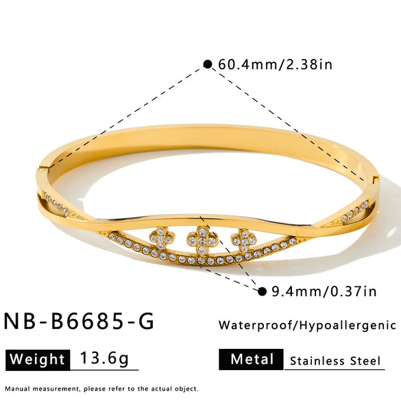 Women's Geometric Rhinestone Stainless Steel Bracelet With Gold Plated Finish And Colorfast Design