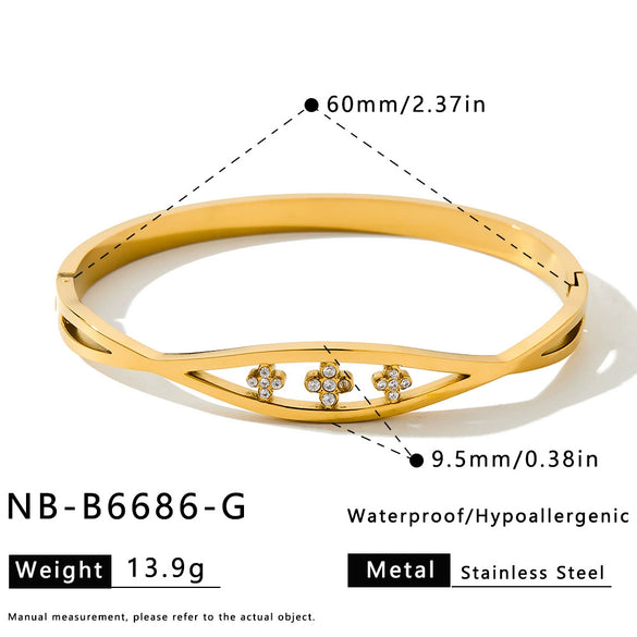 Women's Geometric Rhinestone Stainless Steel Bracelet With Gold Plated Finish And Colorfast Design