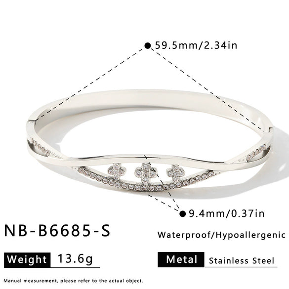 Women's Geometric Rhinestone Stainless Steel Bracelet With Gold Plated Finish And Colorfast Design