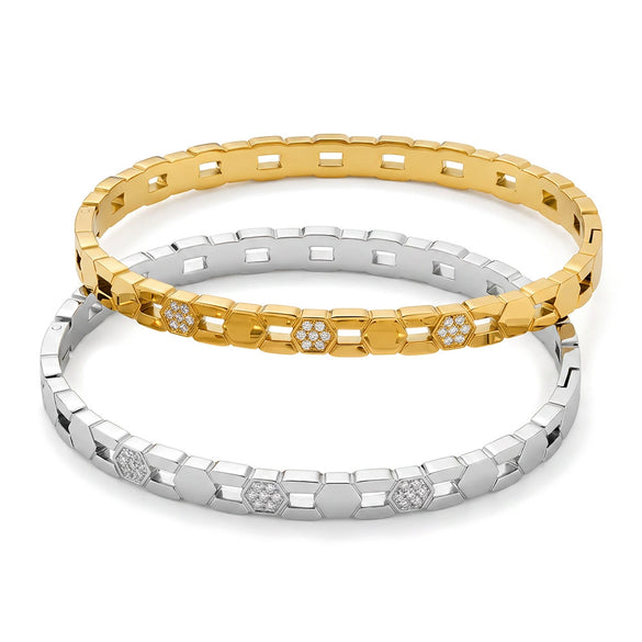 Women’s Geometric Rhinestone Stainless Steel Bracelet With Gold Plated Finish Colorfast Fashion Jewelry