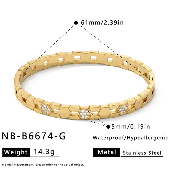 Women’s Geometric Rhinestone Stainless Steel Bracelet With Gold Plated Finish Colorfast Fashion Jewelry