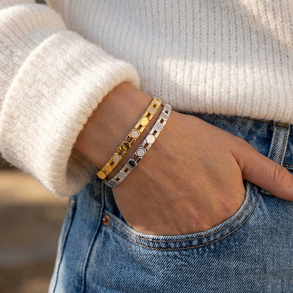 Women’s Geometric Rhinestone Stainless Steel Bracelet With Gold Plated Finish Colorfast Fashion Jewelry