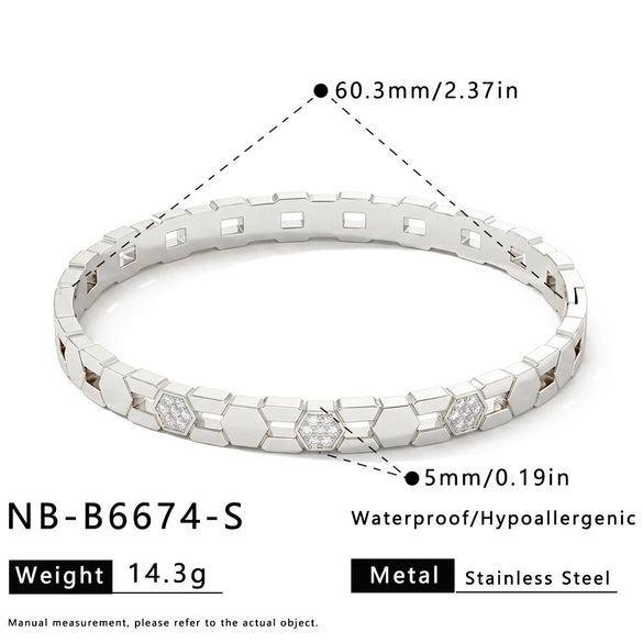 Women’s Geometric Rhinestone Stainless Steel Bracelet With Gold Plated Finish Colorfast Fashion Jewelry