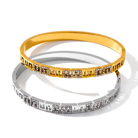 Women's Geometric Rhinestone Stainless Steel Bracelet With 18K Gold Plating Colorfast Simple Fashion Jewelry