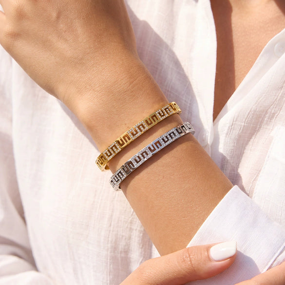 Women's Geometric Rhinestone Stainless Steel Bracelet With 18K Gold Plating Colorfast Simple Fashion Jewelry