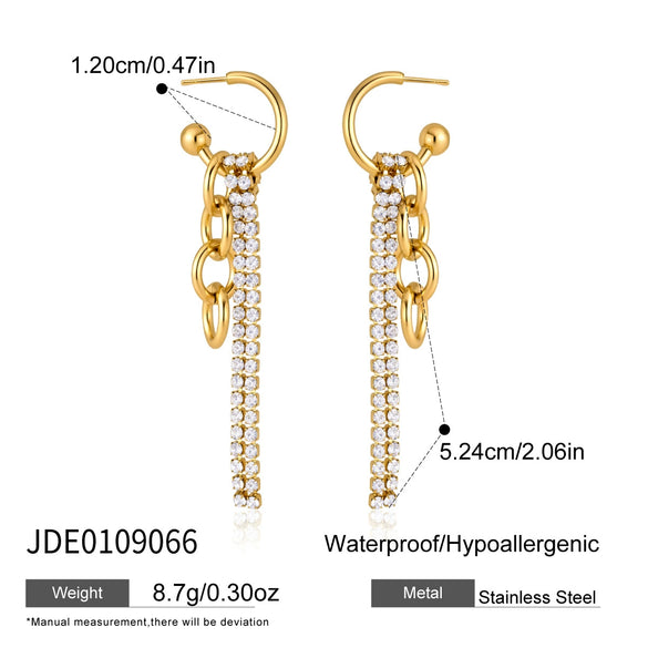 Women's Geometric Rhinestone Tassel Drop Earrings Stainless Steel Stud Earrings With Plated Finish Elegant Jewelry