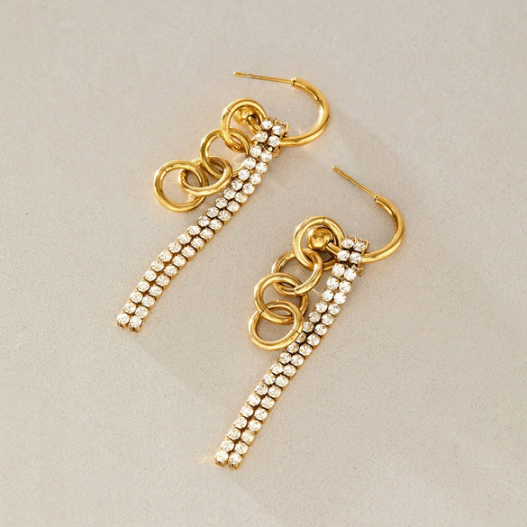 Women's Geometric Rhinestone Tassel Drop Earrings Stainless Steel Stud Earrings With Plated Finish Elegant Jewelry