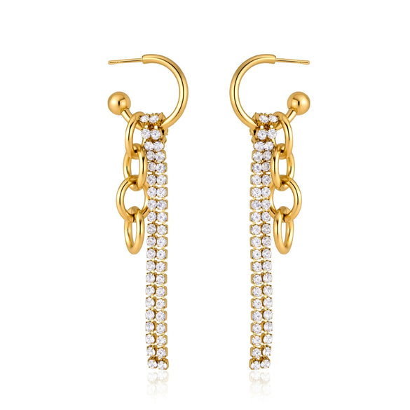 Women's Geometric Rhinestone Tassel Drop Earrings Stainless Steel Stud Earrings With Plated Finish Elegant Jewelry