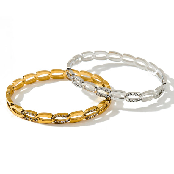 Women's Geometric Rhinestoneencrusted Stainless Steel Bracelet Fashionable Trendy Jewelry Accessory