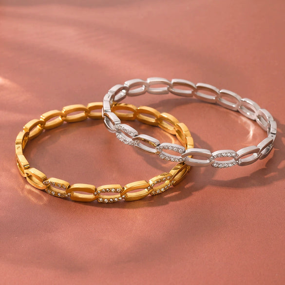 Women's Geometric Rhinestoneencrusted Stainless Steel Bracelet Fashionable Trendy Jewelry Accessory