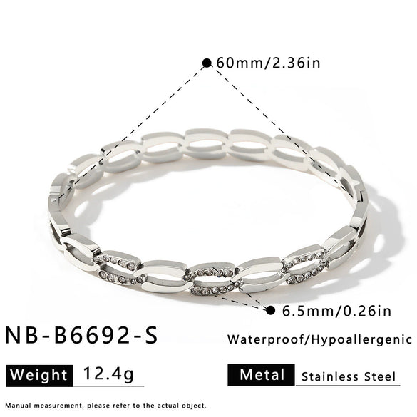 Women's Geometric Rhinestoneencrusted Stainless Steel Bracelet Fashionable Trendy Jewelry Accessory