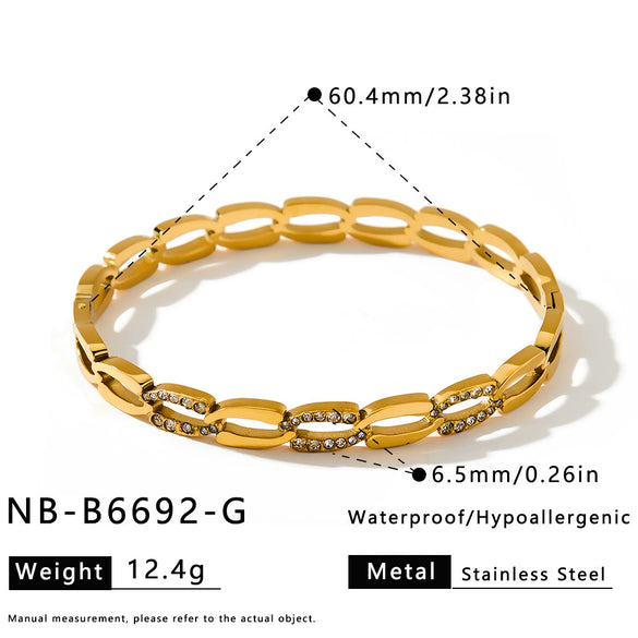 Women's Geometric Rhinestoneencrusted Stainless Steel Bracelet Fashionable Trendy Jewelry Accessory