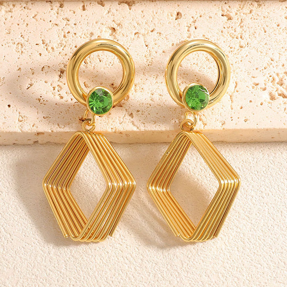 Women's Geometric Rhombus Zircon Earrings With Alloy Electroplated Finish And Stainless Steel Ear Needles Fashion Jewelry Wholesale
