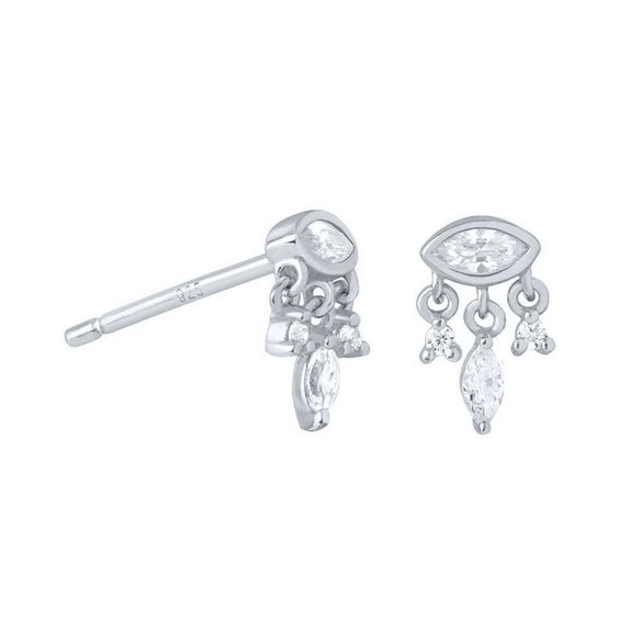 Women's Geometric Round And Marquise Zircon Inlaid Copper Earrings With Silver Needles Electroplated Light Luxury Stacked Earrings