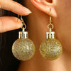 Women's Geometric Round Ball Drop Earrings With Glittery Gold And Red Design Steel Ear Hooks For Festive Parties