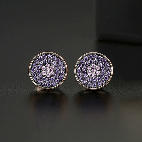 Women's Geometric Round Copper Earrings With Zircon Inlay And Electroplated Finish Fashion Jewelry Wholesale
