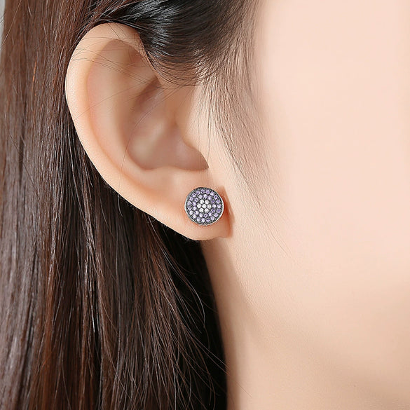 Women's Geometric Round Copper Earrings With Zircon Inlay And Electroplated Finish Fashion Jewelry Wholesale