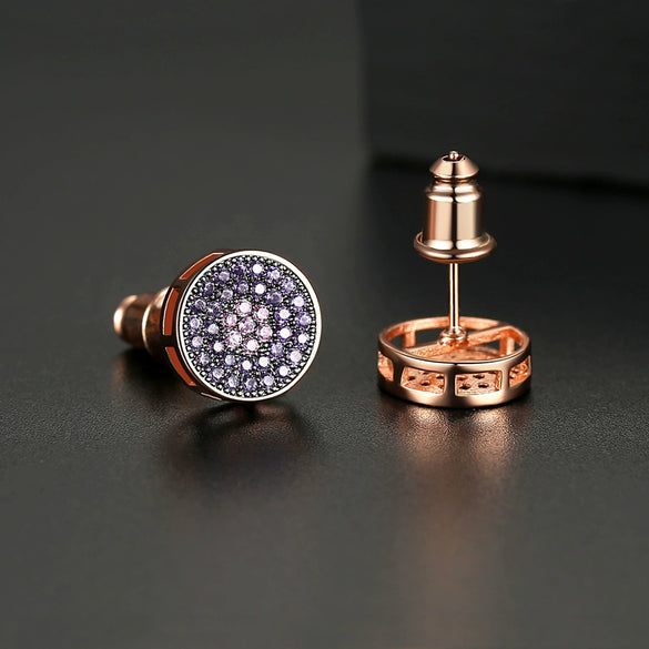 Women's Geometric Round Copper Earrings With Zircon Inlay And Electroplated Finish Fashion Jewelry Wholesale