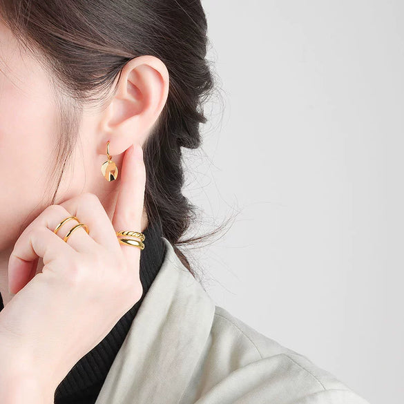 Women's Geometric Round Disc And Irregular Face Earrings In S925 Sterling Silver With Electroplated Finish