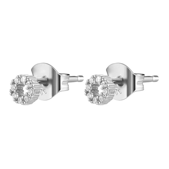 Women's Geometric Round Stud Earrings With Silver Needle And Copper Micro Inlaid Zircon Set Diamond Fashion Jewelry