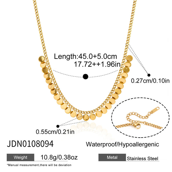 Women's Geometric Round Tassel Necklace Gold Tone Pvd Vacuum Plated Stainless Steel Chain With Lobster Clasp