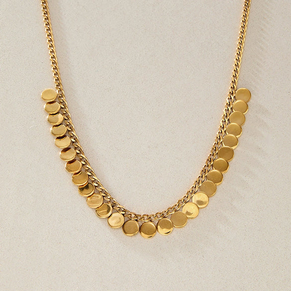 Women's Geometric Round Tassel Necklace Gold Tone Pvd Vacuum Plated Stainless Steel Chain With Lobster Clasp