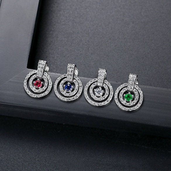 Women's Geometric Round Zircon Copper Earrings With A Distinctive Fashion Jewelry Design