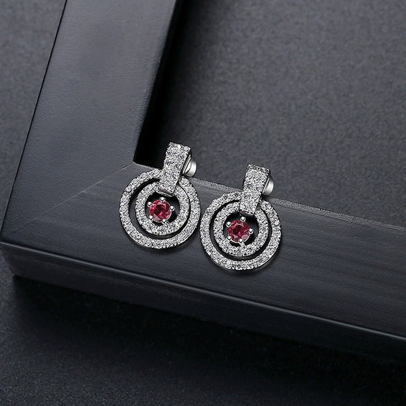 Women's Geometric Round Zircon Copper Earrings With A Distinctive Fashion Jewelry Design