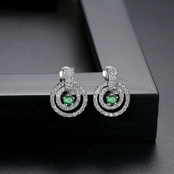 Women's Geometric Round Zircon Copper Earrings With A Distinctive Fashion Jewelry Design
