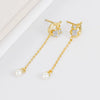 Women's Geometric S925 Sterling Silver Pearl And Zircon Stud Earrings With Electroplated Finish