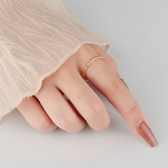 Women's Geometric S925 Sterling Silver Ring With Gold And Silver Foil Texture Electroplated Fine Jewelry