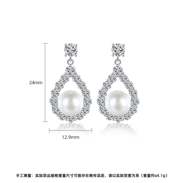 Women's Geometric Shell Pearl And Zircon Earrings With Electroplated Copper Design Fashion Jewelry Accessories