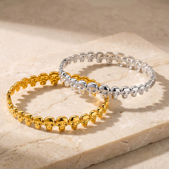 Women’s Geometric Skull Pattern Stainless Steel Bracelet With Gold Plated Finish Stylish Simple Niche Jewelry