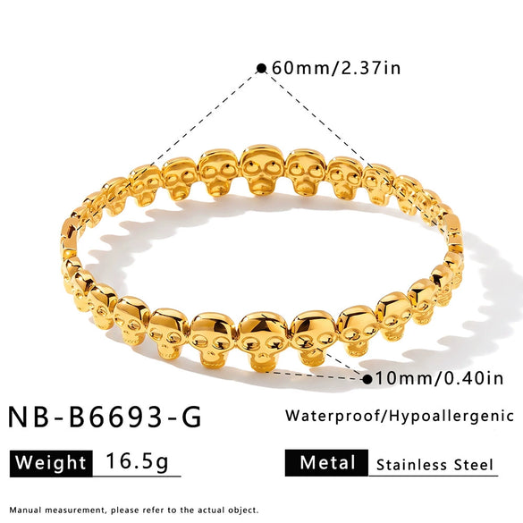 Women’s Geometric Skull Pattern Stainless Steel Bracelet With Gold Plated Finish Stylish Simple Niche Jewelry