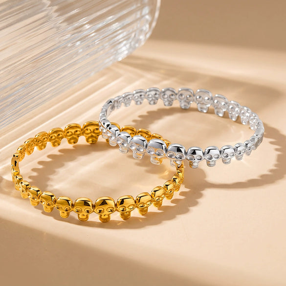 Women’s Geometric Skull Pattern Stainless Steel Bracelet With Gold Plated Finish Stylish Simple Niche Jewelry